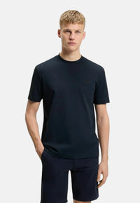 T-shirt in cotone intrecciato con logo ricamato Boss Dark Blue