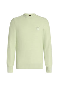 Maglione Boss in cotone piqué con patch con logo. Open Green