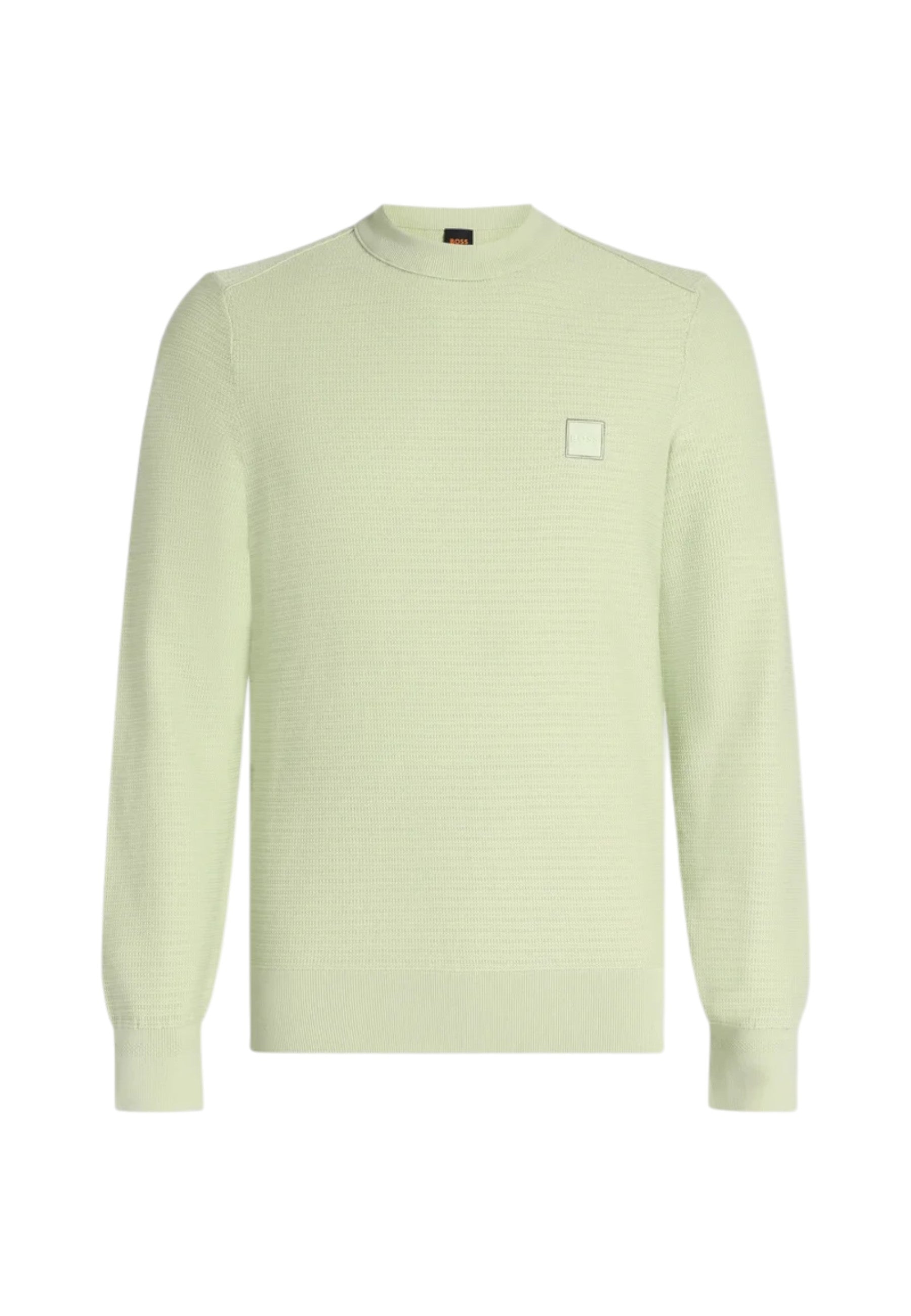 Maglione Boss in cotone piqué con patch con logo. Open Green