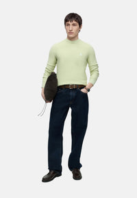 Maglione Boss in cotone piqué con patch con logo. Open Green