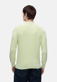 Maglione Boss in cotone piqué con patch con logo. Open Green