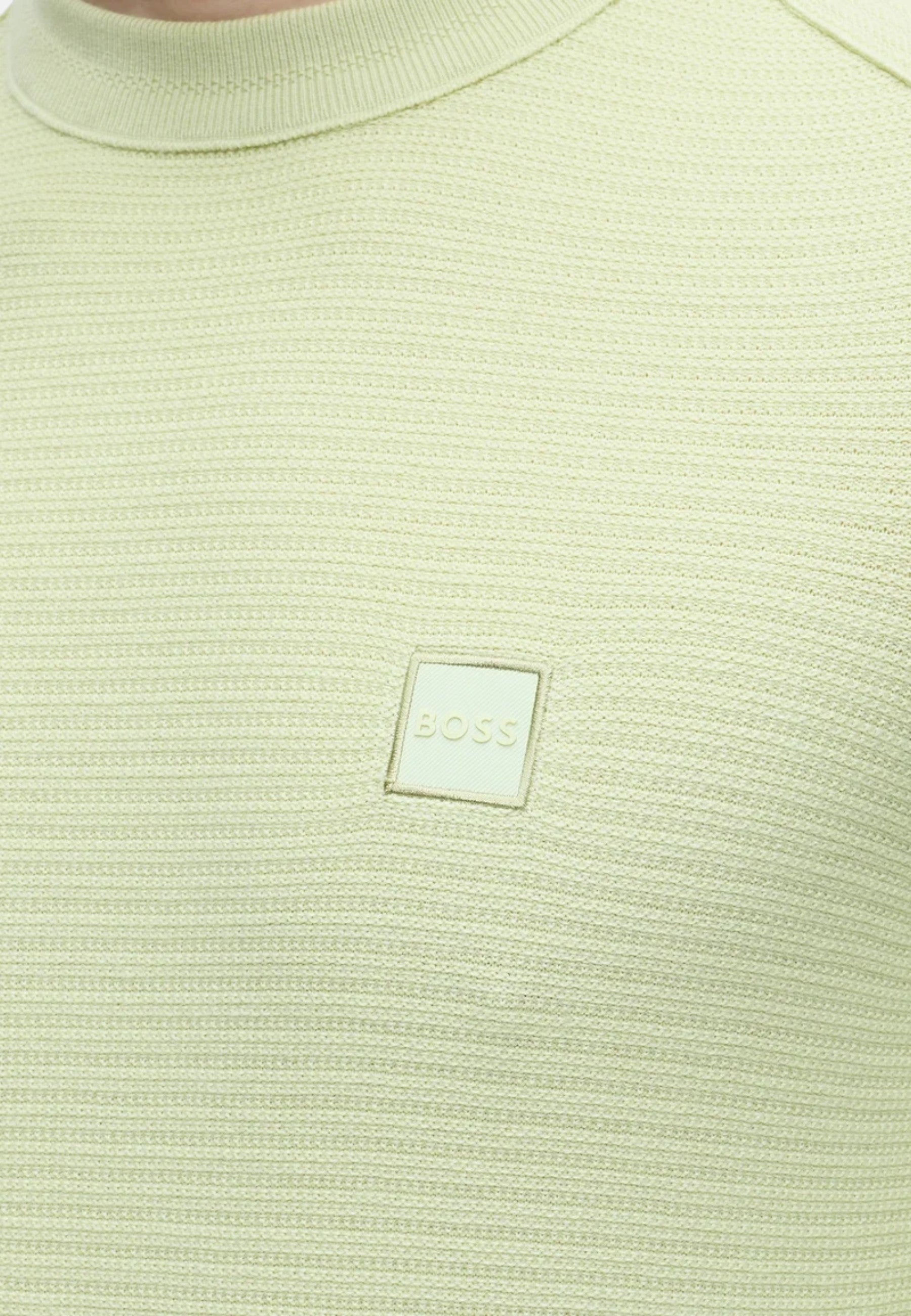 Maglione Boss in cotone piqué con patch con logo. Open Green