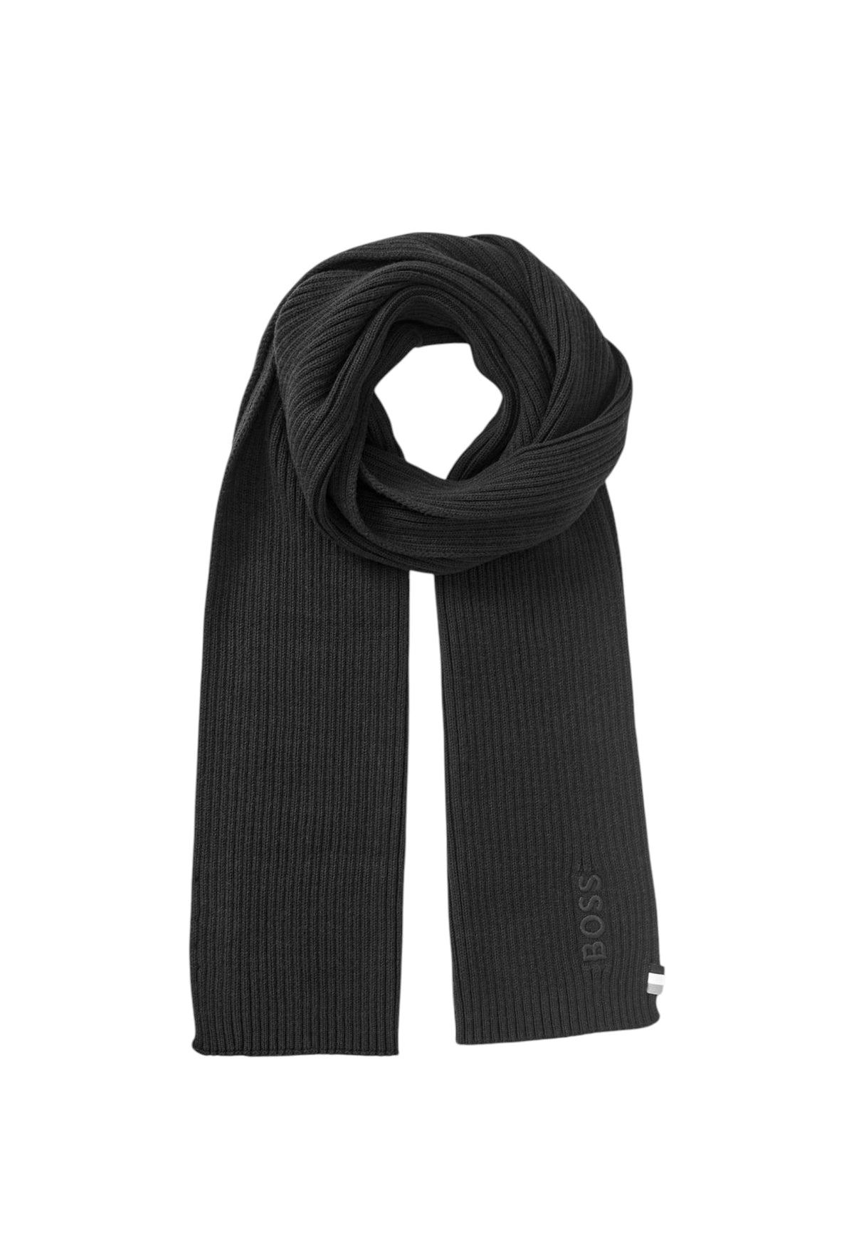 Sciarpa Boss in misto cotone a coste Uomo Black