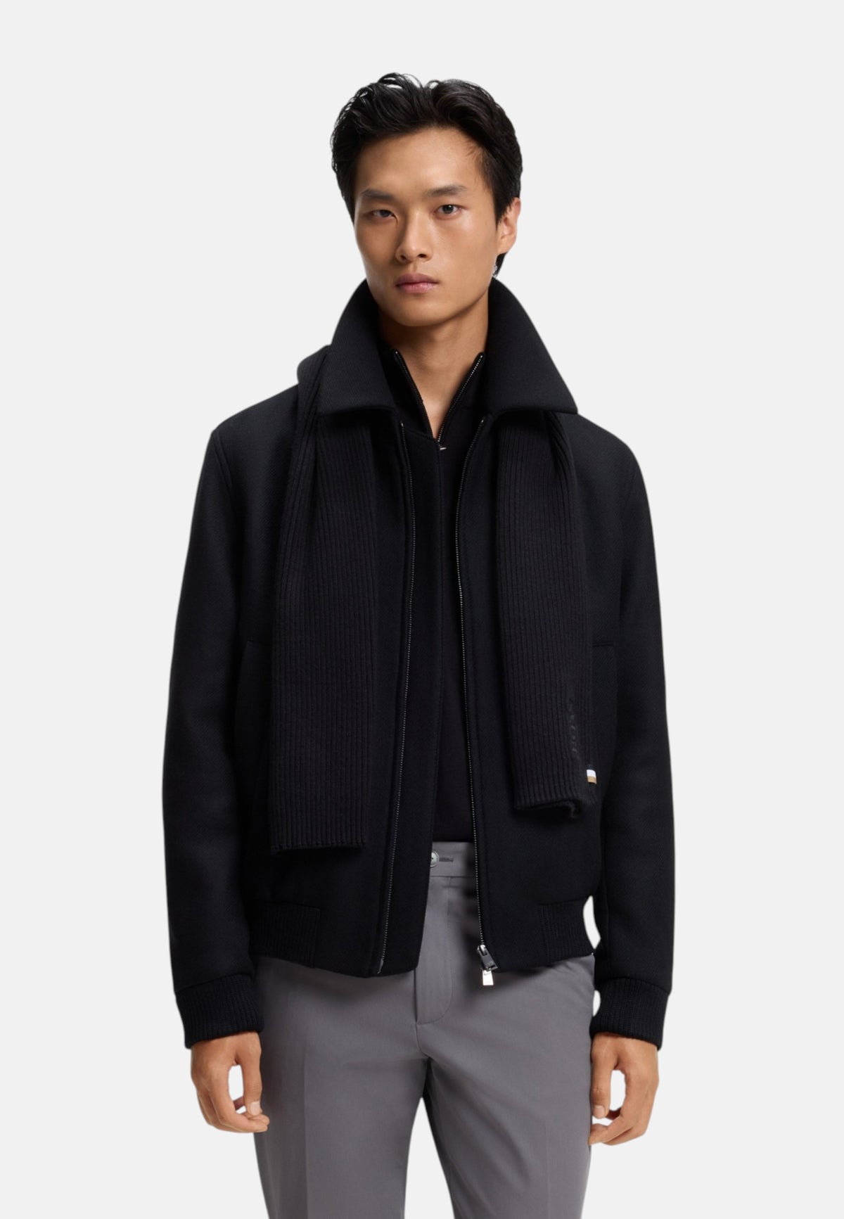 Sciarpa Boss in misto cotone a coste Uomo Black