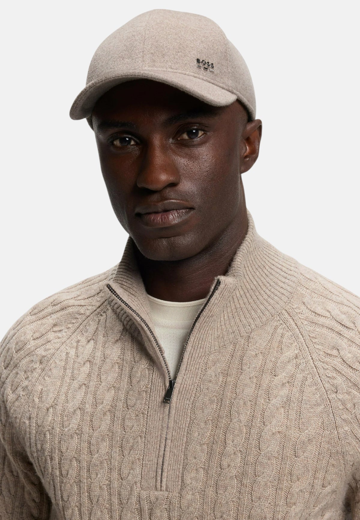 Cappello Baseball da Uomo in misto lana e seta con logo in metallo BOSS Open Brown