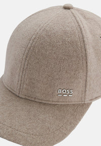 Cappello Baseball da Uomo in misto lana e seta con logo in metallo BOSS Open Brown