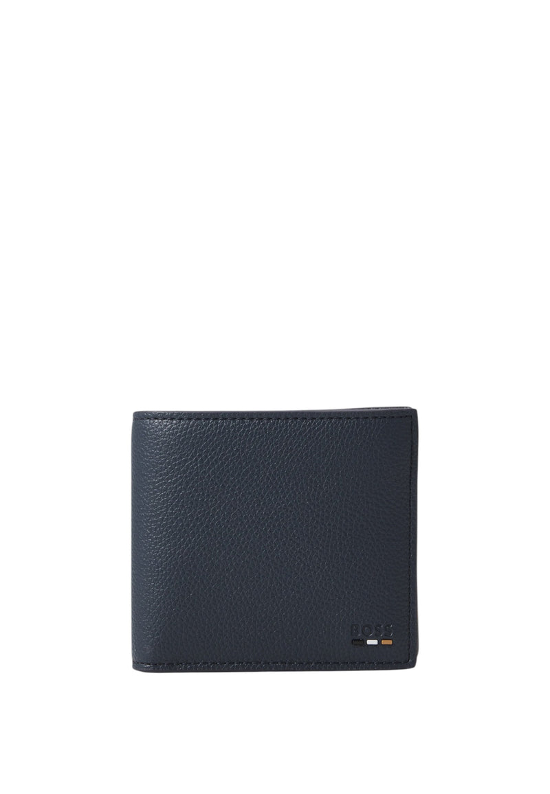 Portafoglio in similpelle martellata con finiture a righe tipiche del marchio Uomo Boss Open Blue