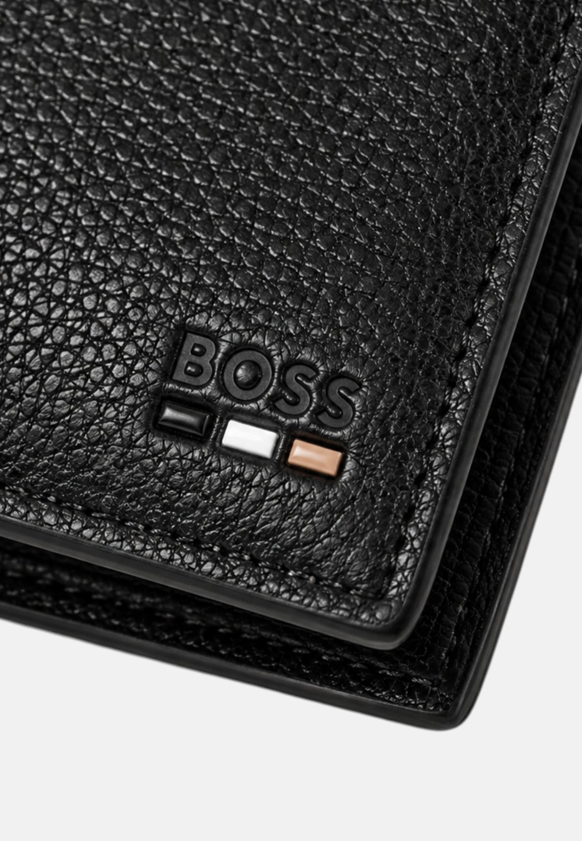 Portafoglio bifold BOSS in pelle sintetica a grana con logo impresso e portamonete Black