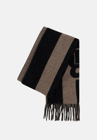 BOSS Sciarpa con frange e logo a intarsio Open Brown