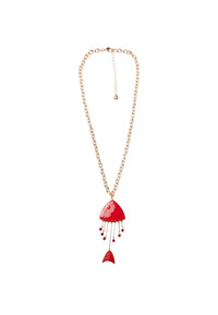 Collana lunga a catena sottile con pendente pesciolino smaltato rosso Oro/rosso