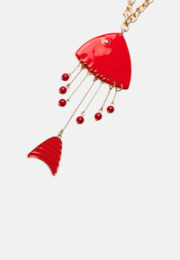 Collana lunga a catena sottile con pendente pesciolino smaltato rosso Oro/rosso