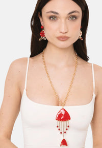 Collana lunga a catena sottile con pendente pesciolino smaltato rosso Oro/rosso