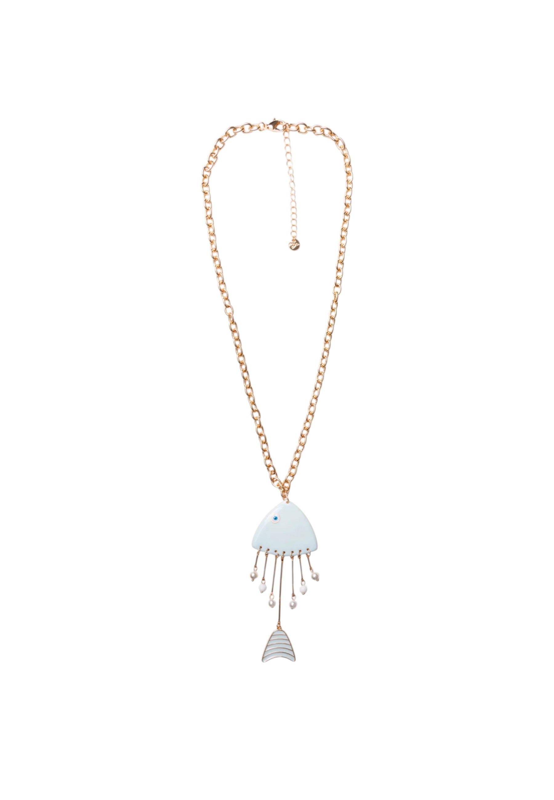 Collana lunga a catena sottile con pendente pesciolino smaltato celeste Oro/azzurro