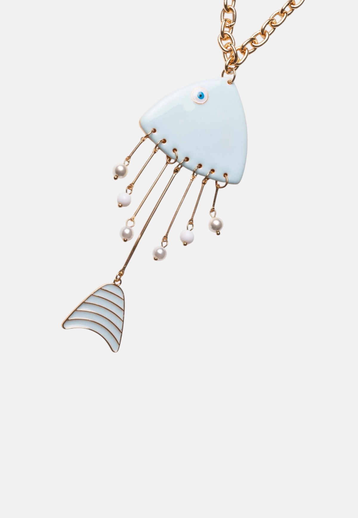 Collana lunga a catena sottile con pendente pesciolino smaltato celeste Oro/azzurro