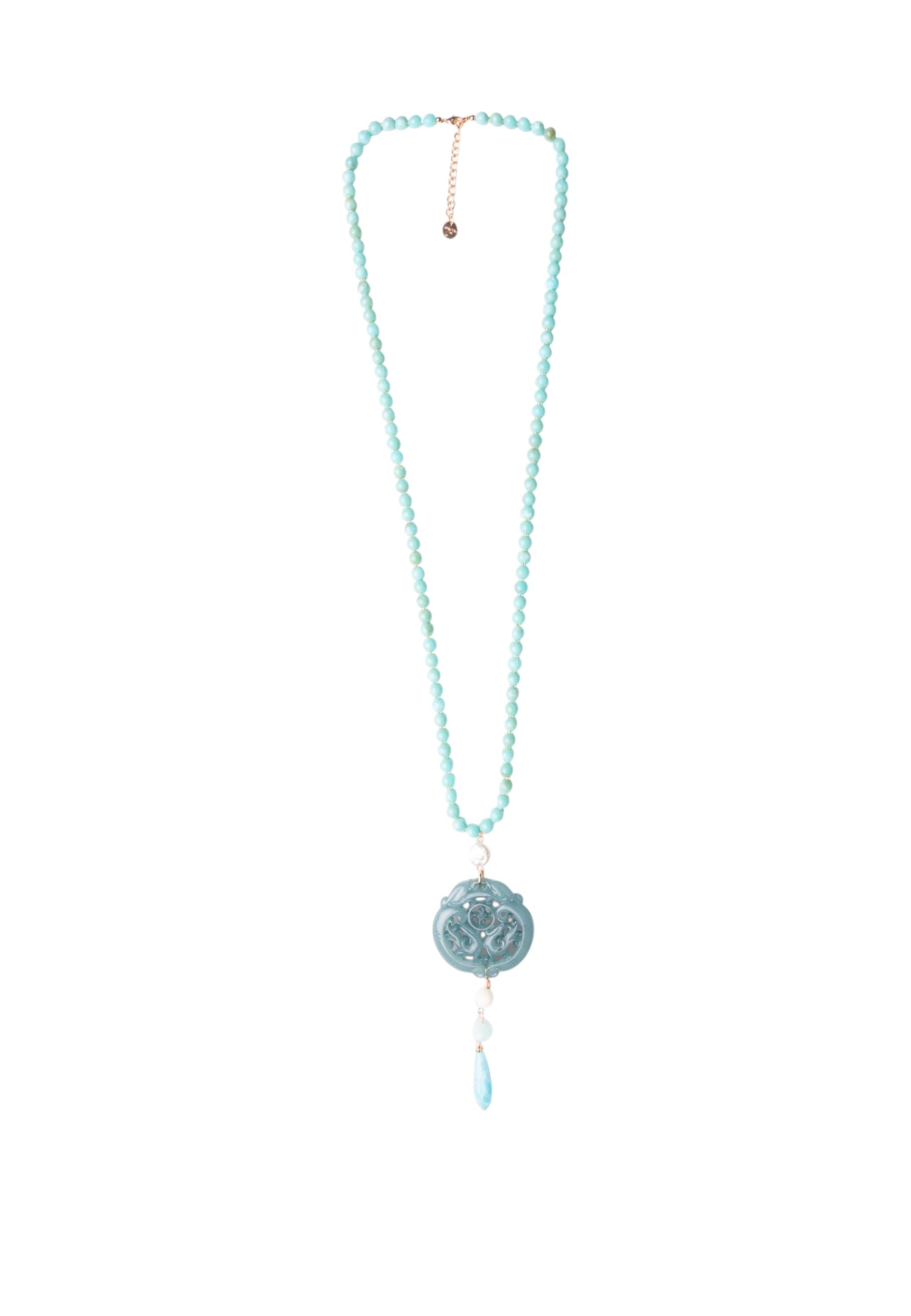 Collana lunga con pietre in acrilico, pendente mandala turchese Turchese