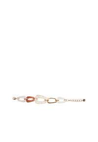 Bracciale in metallo con maglia in acrilico bianca e beige Bianco/oro
