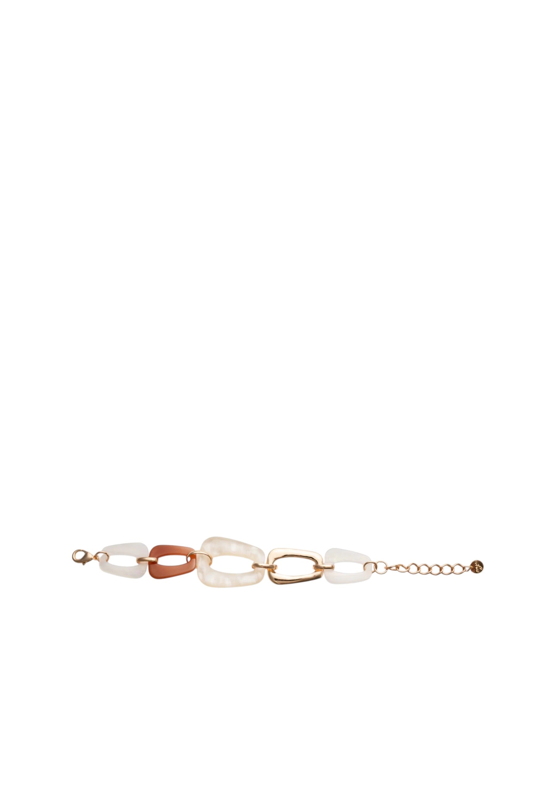 Bracciale in metallo con maglia in acrilico bianca e beige Bianco/oro
