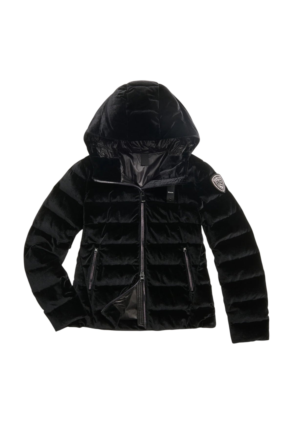 Piumino Corto in velluto Lucido da Donna Blauer Nero