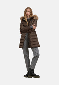 Piumino Lungo con pelliccia Kristin da Donna Blauer Marrone/beige