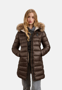 Piumino Lungo con pelliccia Kristin da Donna Blauer Marrone/beige