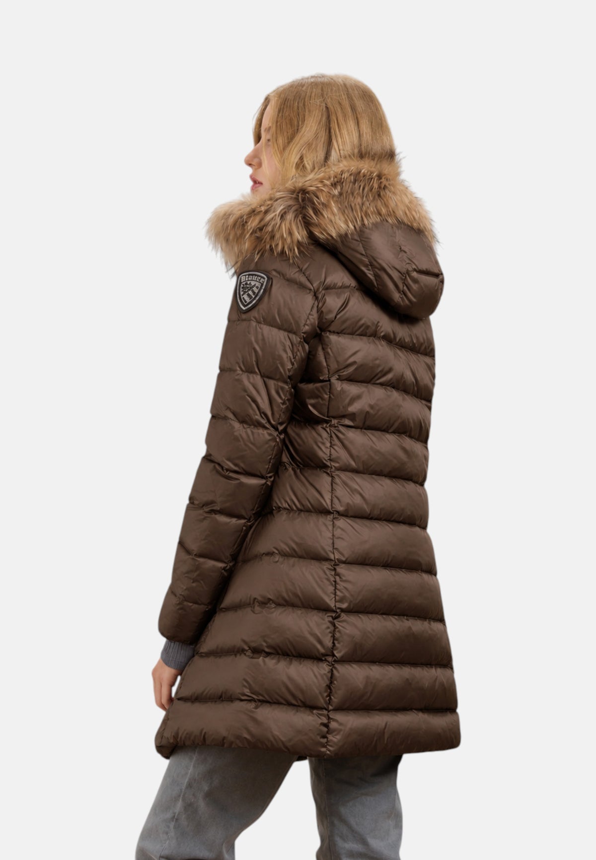 Piumino Lungo con pelliccia Kristin da Donna Blauer Marrone/beige
