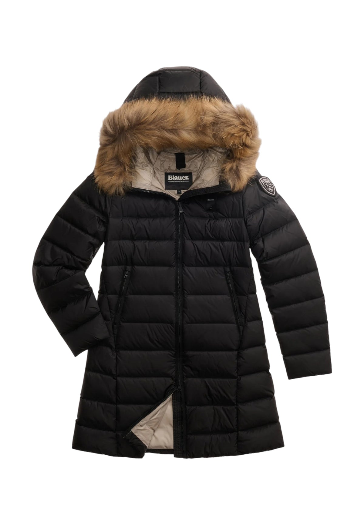 Piumino Lungo con pelliccia Kristin da Donna Blauer Nero/beige