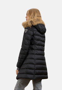 Piumino Lungo con pelliccia Kristin da Donna Blauer Nero/beige