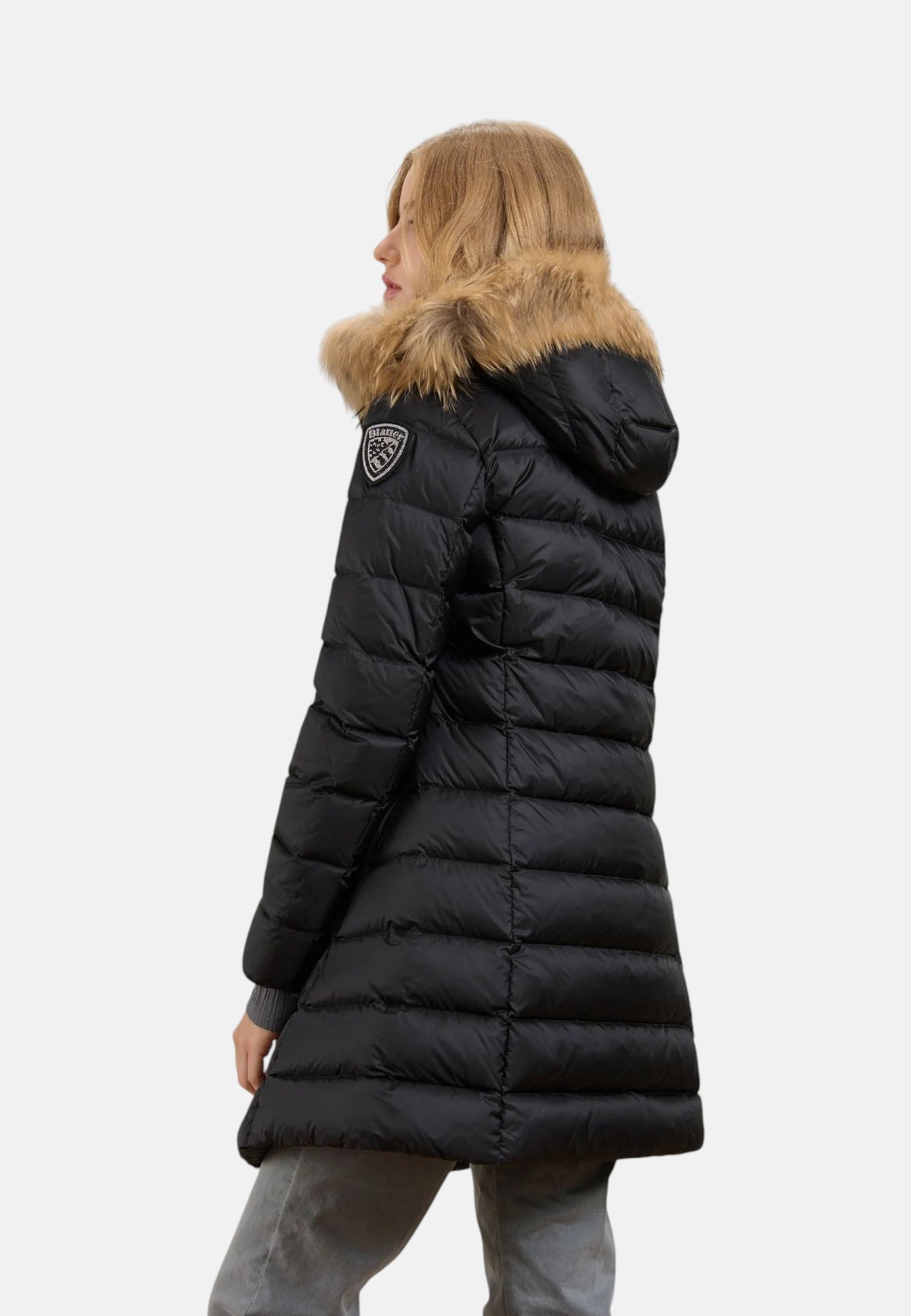 Piumino Lungo con pelliccia Kristin da Donna Blauer Nero/beige