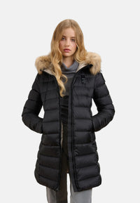 Piumino Lungo con pelliccia Kristin da Donna Blauer Nero/beige