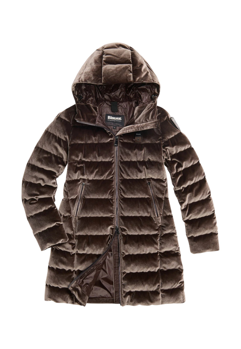 Piumino Lungo in velluto Lucido da Donna Blauer Marrone
