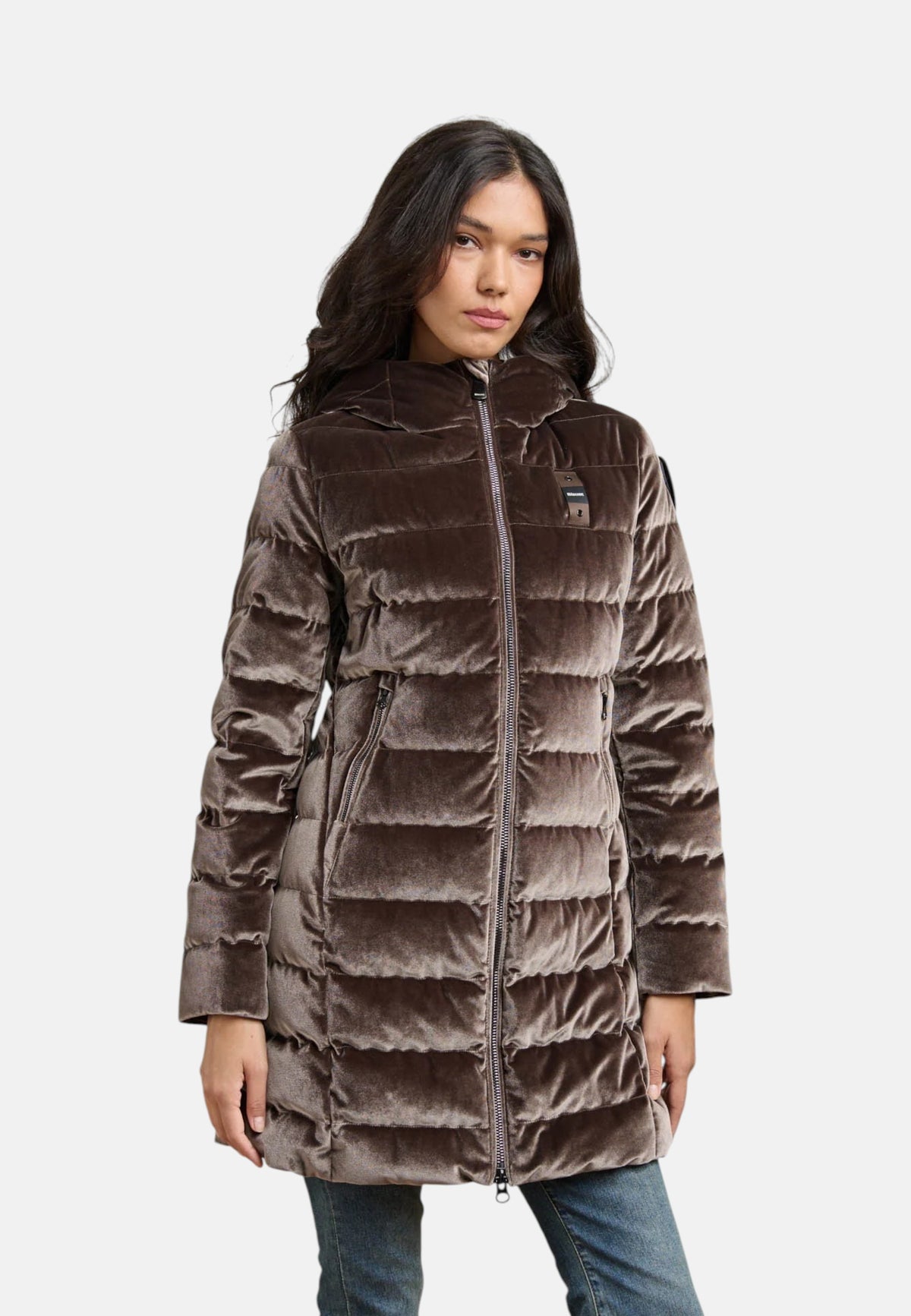 Piumino Lungo in velluto Lucido da Donna Blauer Marrone