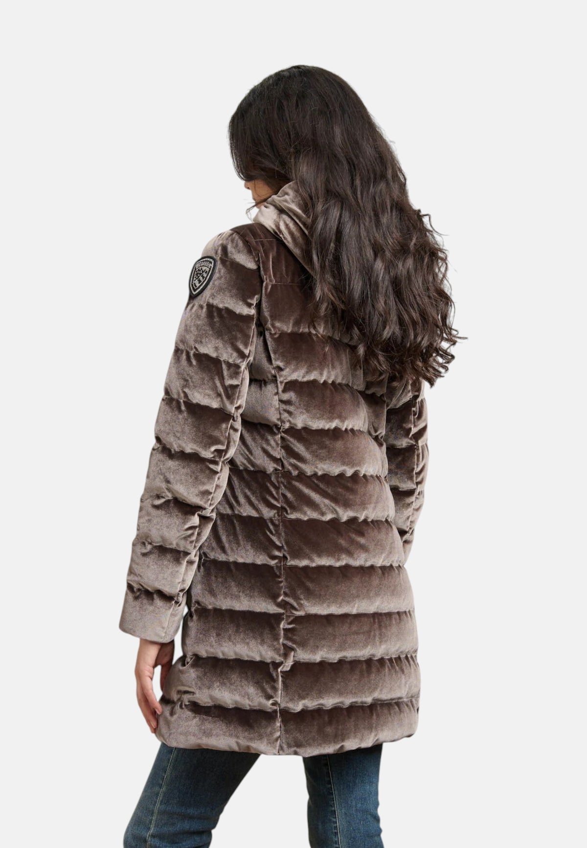 Piumino Lungo in velluto Lucido da Donna Blauer Marrone