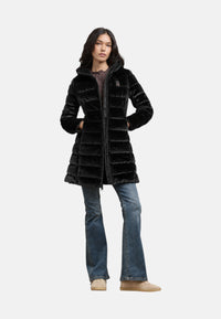 Piumino Lungo in velluto Lucido da Donna Blauer Nero