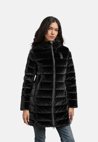 Piumino Lungo in velluto Lucido da Donna Blauer Nero