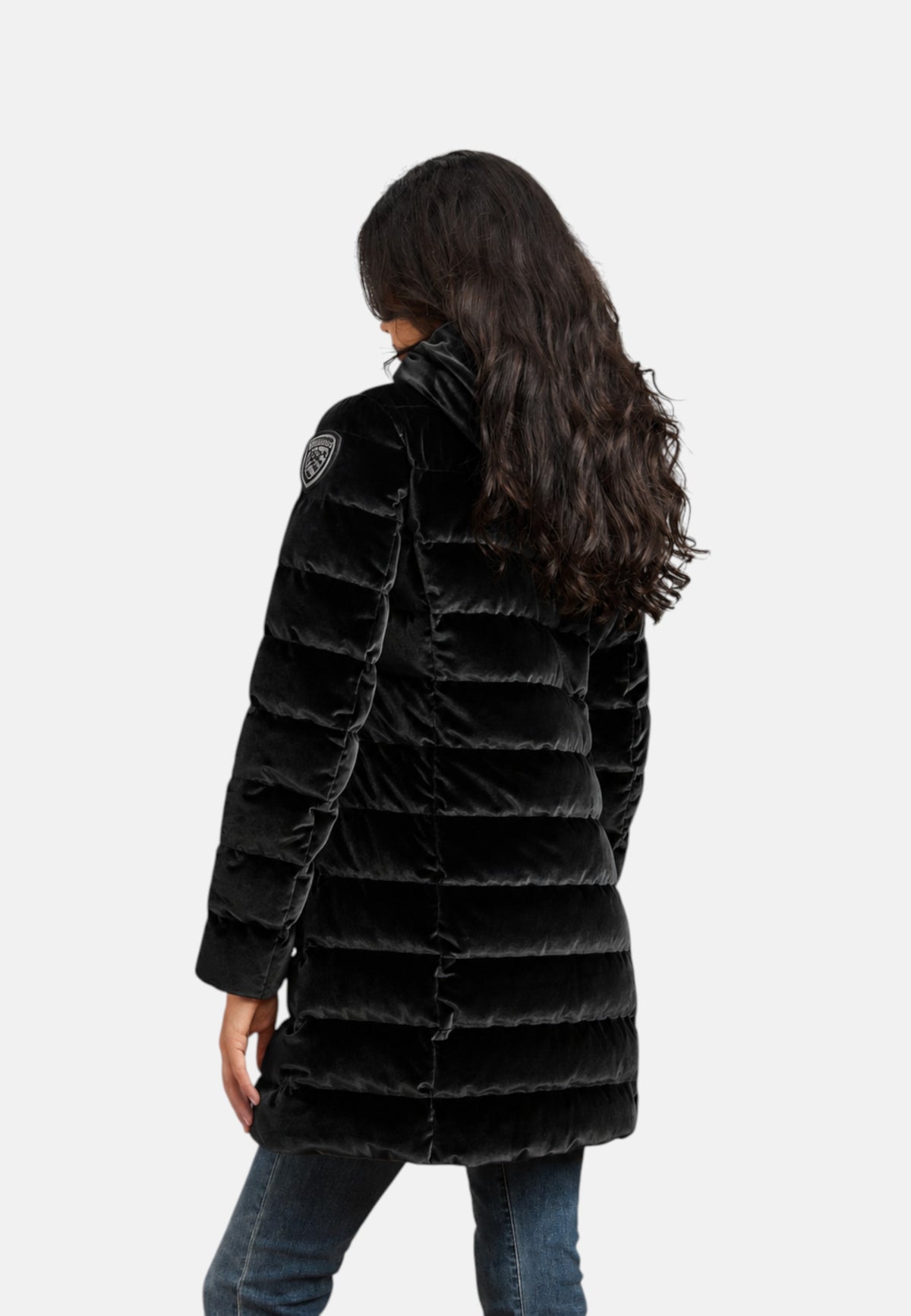 Piumino Lungo in velluto Lucido da Donna Blauer Nero