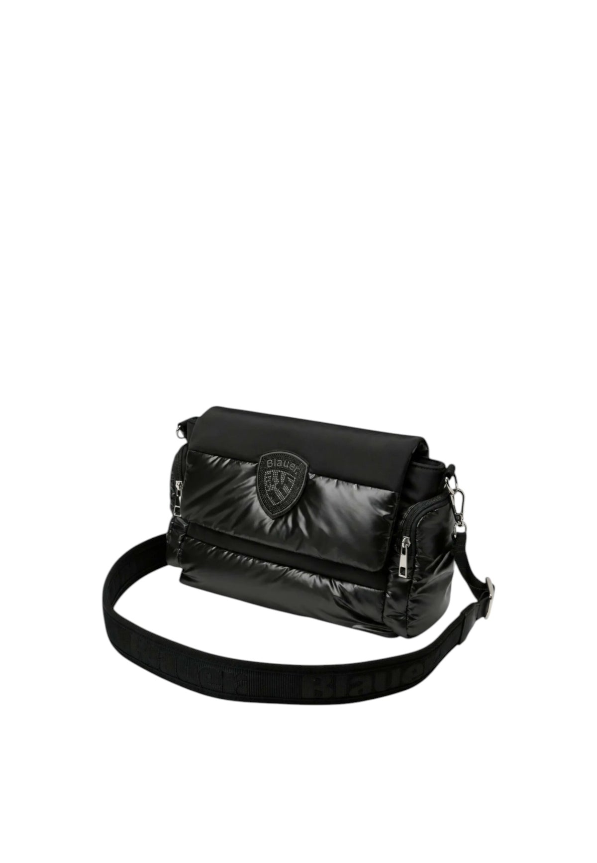 Borsa a Tracolla Blauer con Logo impreziosito da Strass. Black