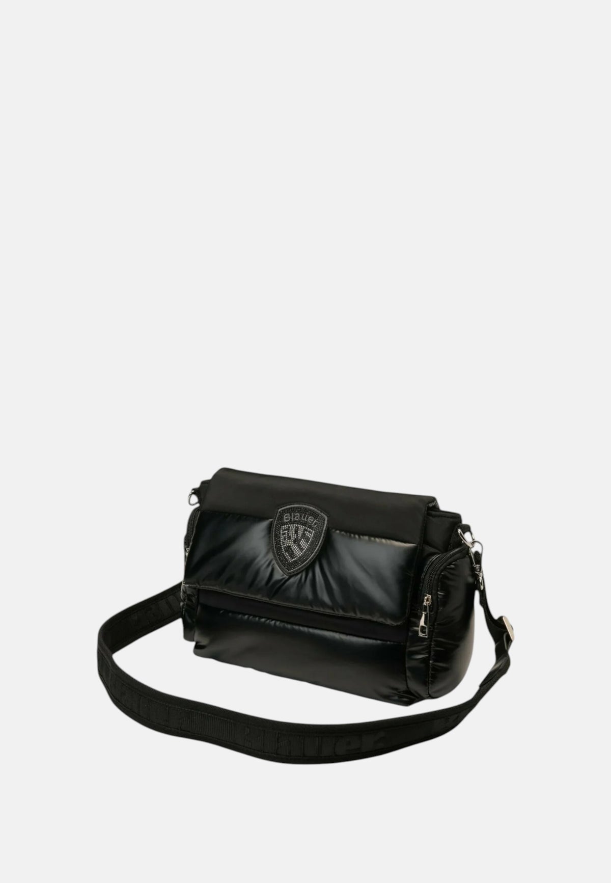 Borsa a Tracolla Blauer con Logo impreziosito da Strass. Black