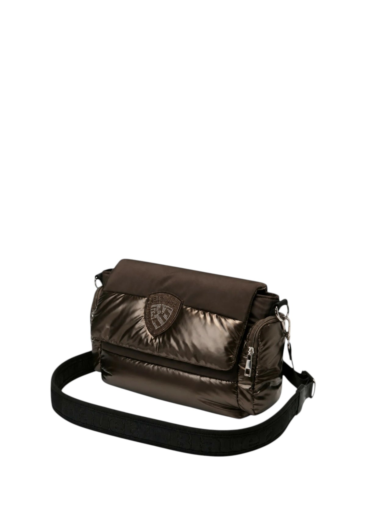 Borsa a Tracolla Blauer con Logo impreziosito da Strass. Dark Brown