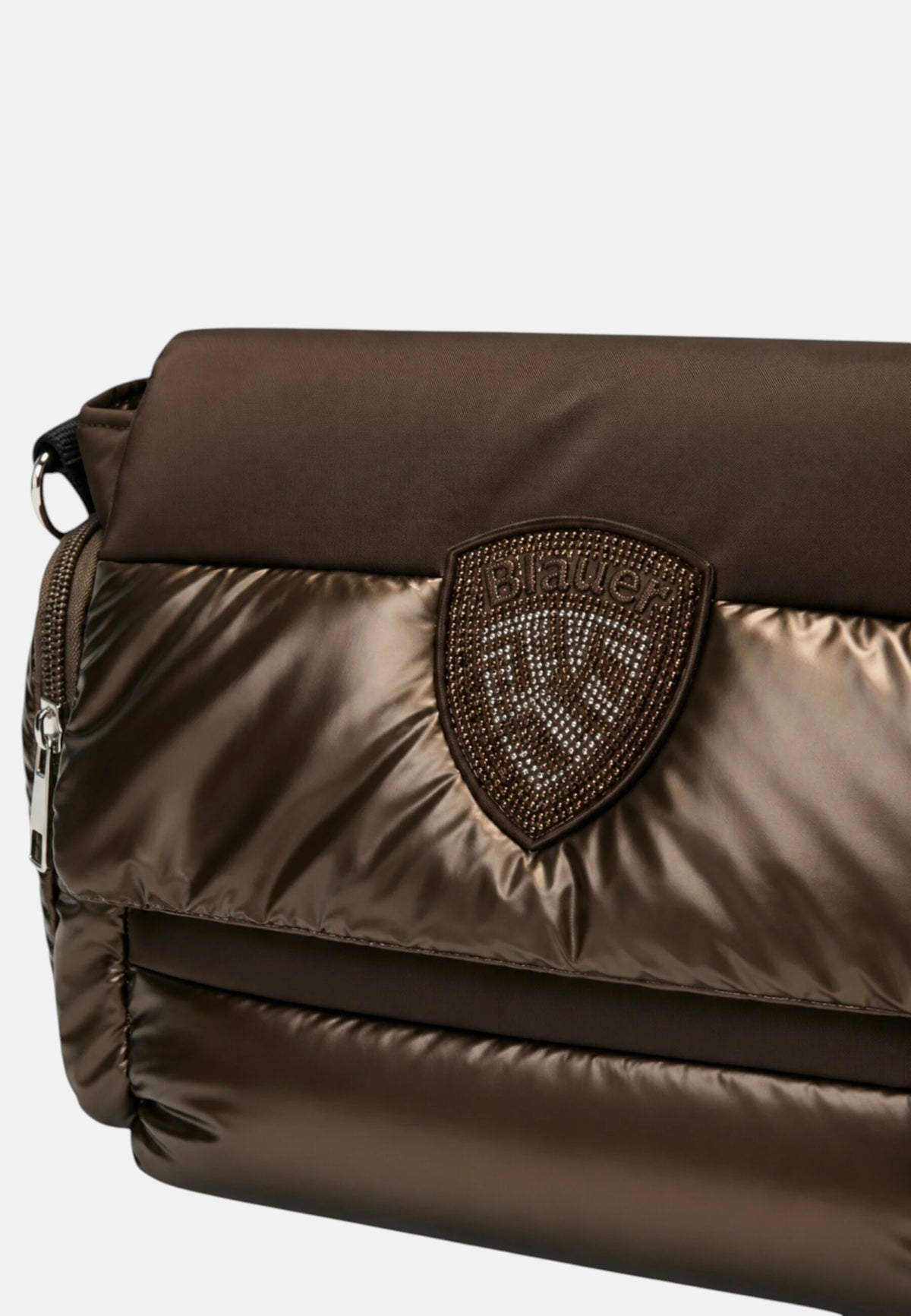 Borsa a Tracolla Blauer con Logo impreziosito da Strass. Dark Brown