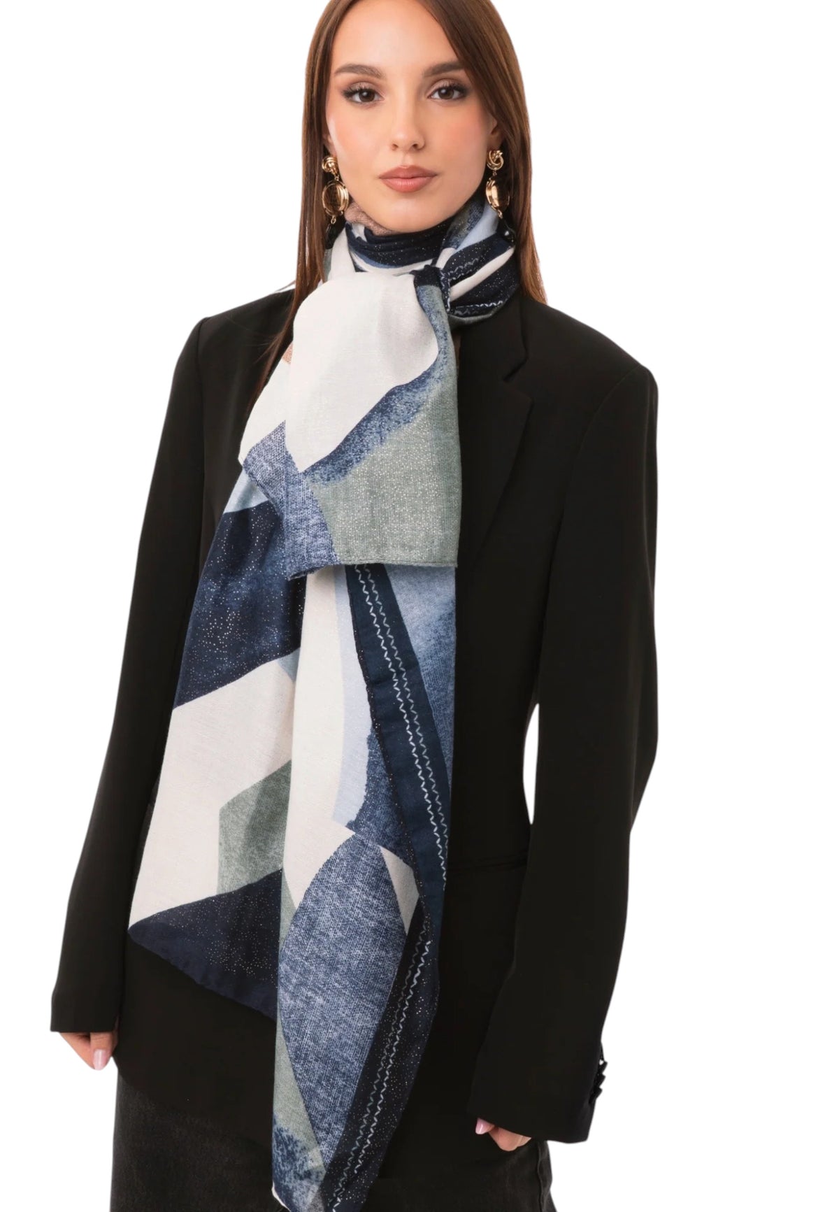 Sciarpa in cotone con stampa astratta tono blu Mya Accessories da Donna Blu