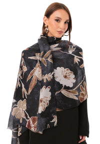 Sciarpa in cotone nera con stampa a fiori Mya Accessories da Donna Nero
