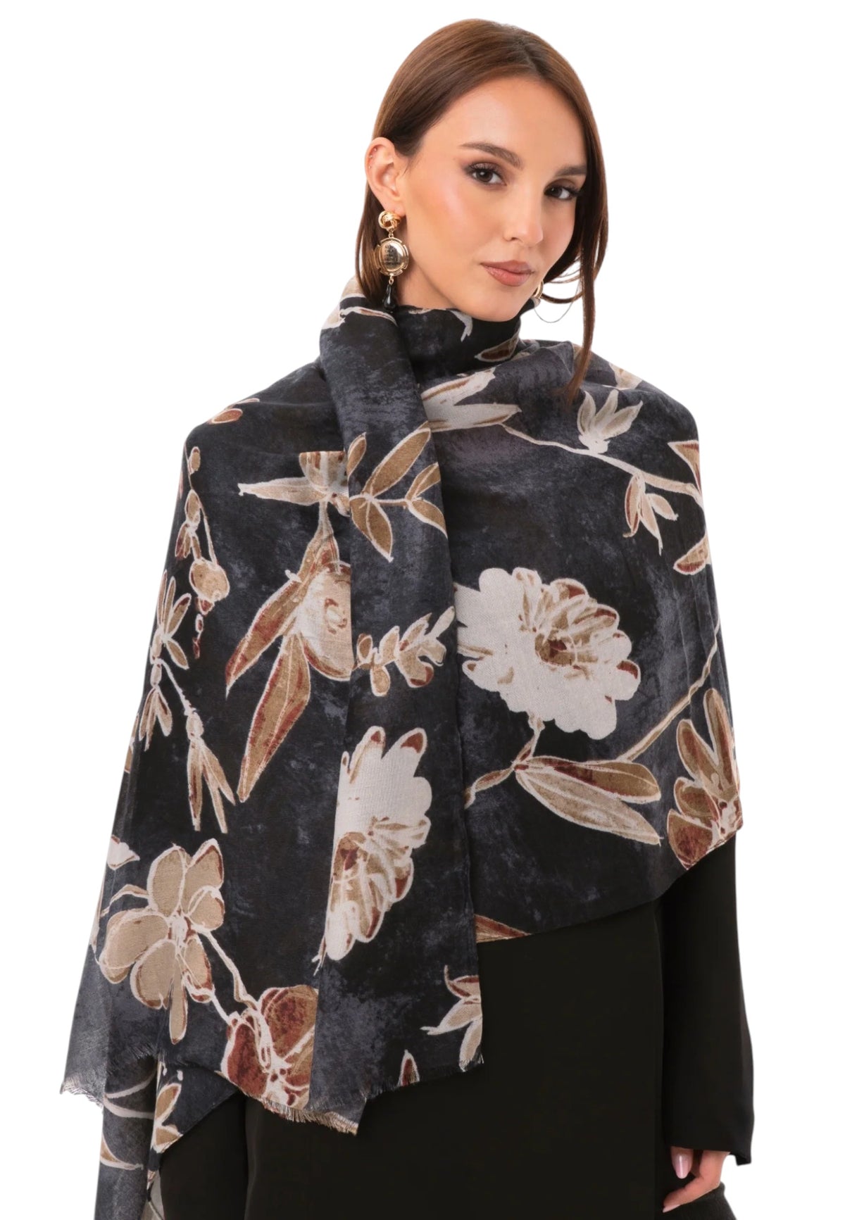 Sciarpa in cotone nera con stampa a fiori Mya Accessories da Donna Nero