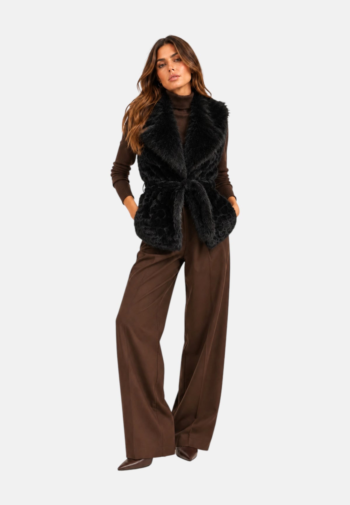 Gilet da donna in pelliccia sintetica V73 Nero