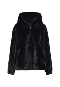 Giacca da donna con cappuccio in pelliccia sintetica V73 Nero